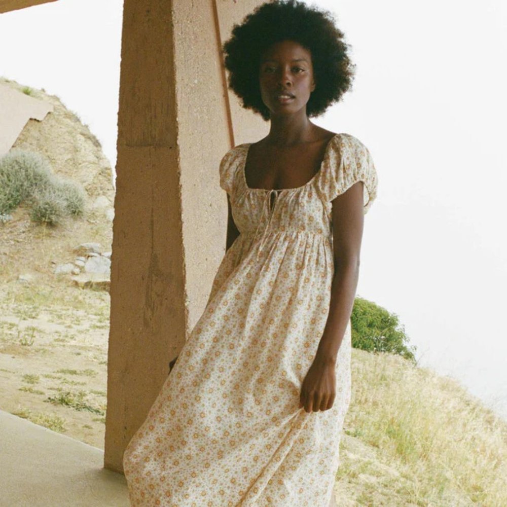 PIAZZA DRESS IN ALABASTER COUNTRYSIDE CALICO